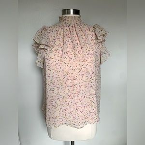 Ruffle sleeve floral shirt with attached shell inside